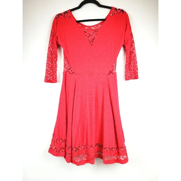 Free People Womens Small Red To The Point Lace Accent‎ Dress Party Festival Mini - Picture 15 of 16
